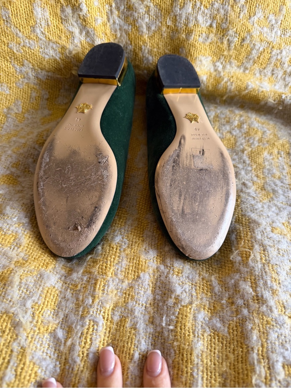 Charlotte Olympia Emerald Green Velvet Cat-Embroidered Flats - Picture 8 of 8